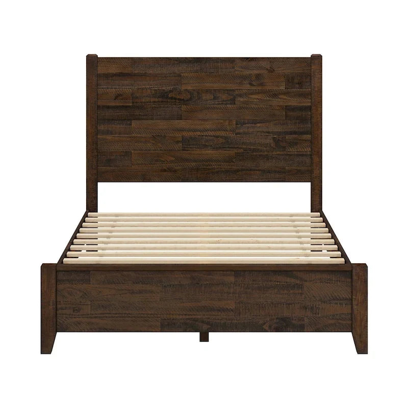 LUE BONA Pine Platform Bed with Distressed Headboard, Solid Wood Queen Bed Frame/King Bed Frame/Full Bed Frame