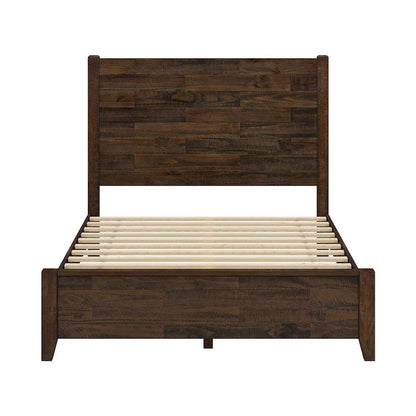LUE BONA Pine Platform Bed with Distressed Headboard, Solid Wood Queen Bed Frame/King Bed Frame/Full Bed Frame