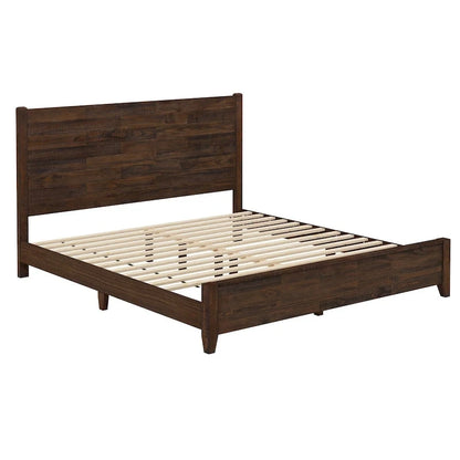 LUE BONA Pine Platform Bed with Distressed Headboard, Solid Wood Queen Bed Frame/King Bed Frame/Full Bed Frame