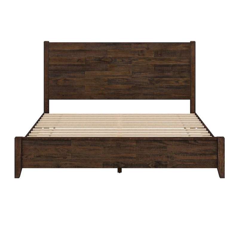 LUE BONA Pine Platform Bed with Distressed Headboard, Solid Wood Queen Bed Frame/King Bed Frame/Full Bed Frame