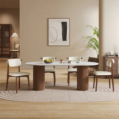 71 Modern Rectangular Dining Table with Stone Table-top, Wood Legs