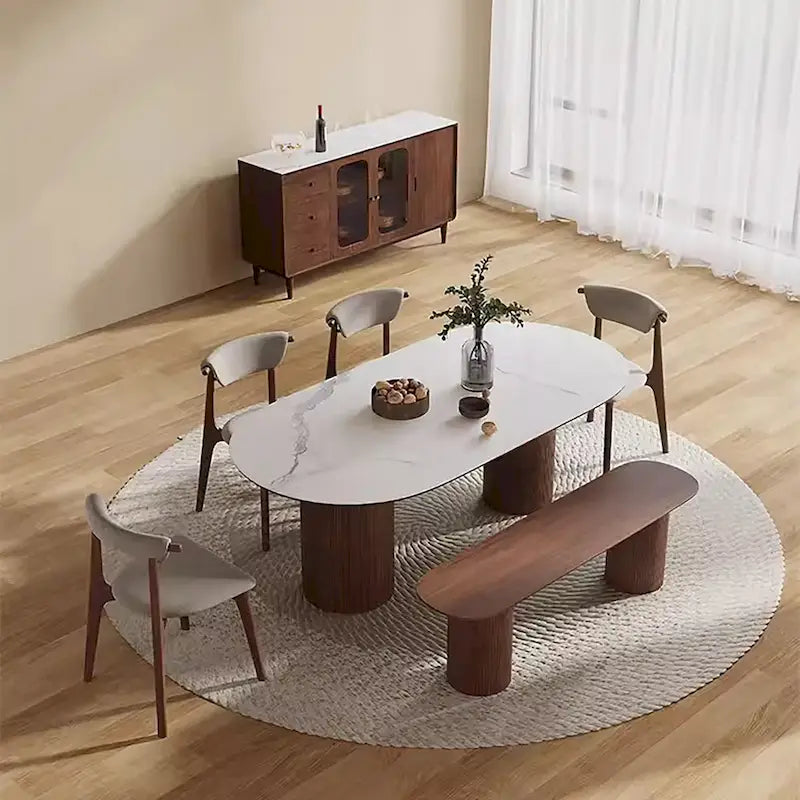 71 Modern Rectangular Dining Table with Stone Table-top, Wood Legs