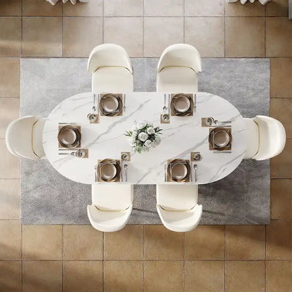 71 Modern Rectangular Dining Table with Stone Table-top, Wood Legs