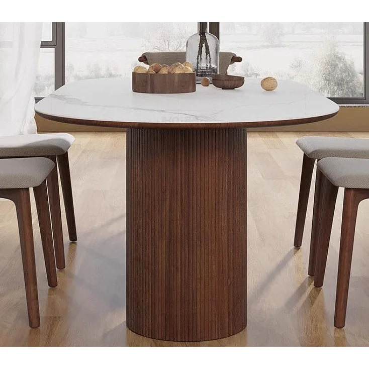 71 Modern Rectangular Dining Table with Stone Table-top, Wood Legs