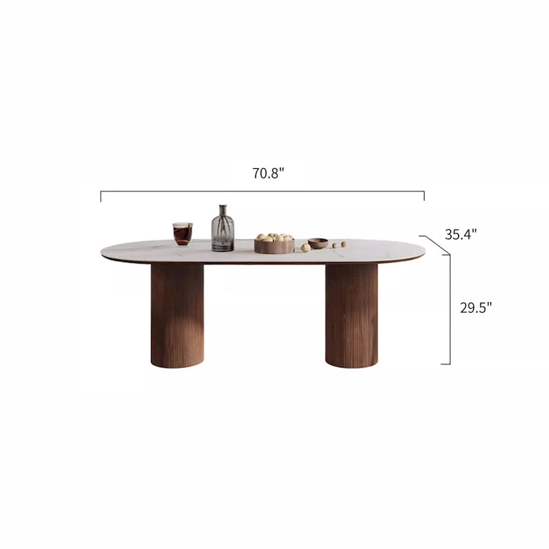 71 Modern Rectangular Dining Table with Stone Table-top, Wood Legs
