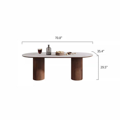 71 Modern Rectangular Dining Table with Stone Table-top, Wood Legs