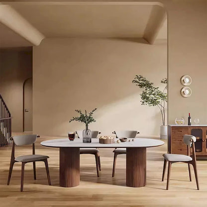 71 Modern Rectangular Dining Table with Stone Table-top, Wood Legs