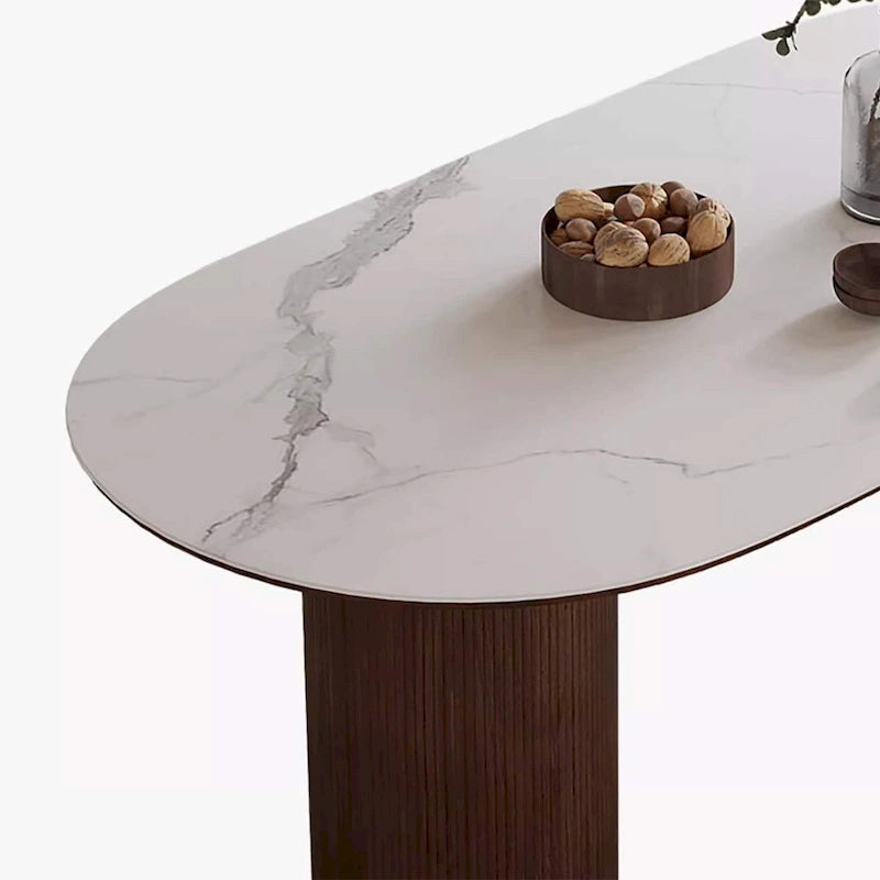 71 Modern Rectangular Dining Table with Stone Table-top, Wood Legs