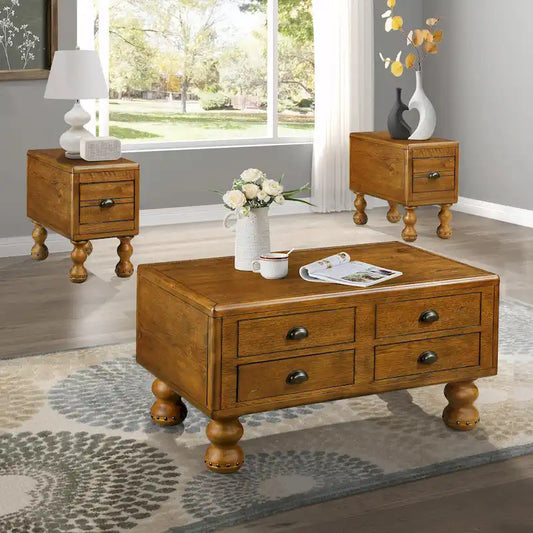 3-Piece Solid Wood Living Room Table Set