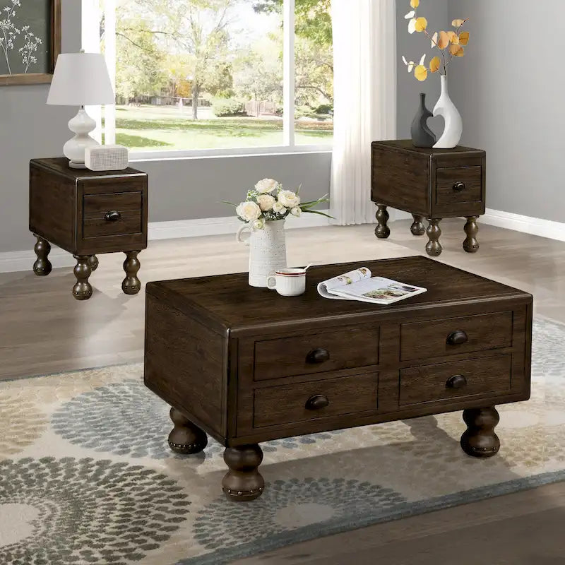 3-Piece Solid Wood Living Room Table Set