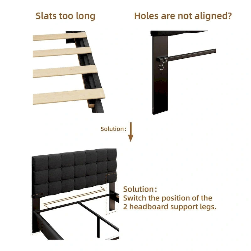 Bed Frame with Upholstered Wingback Headboard And Wooden Slats Support