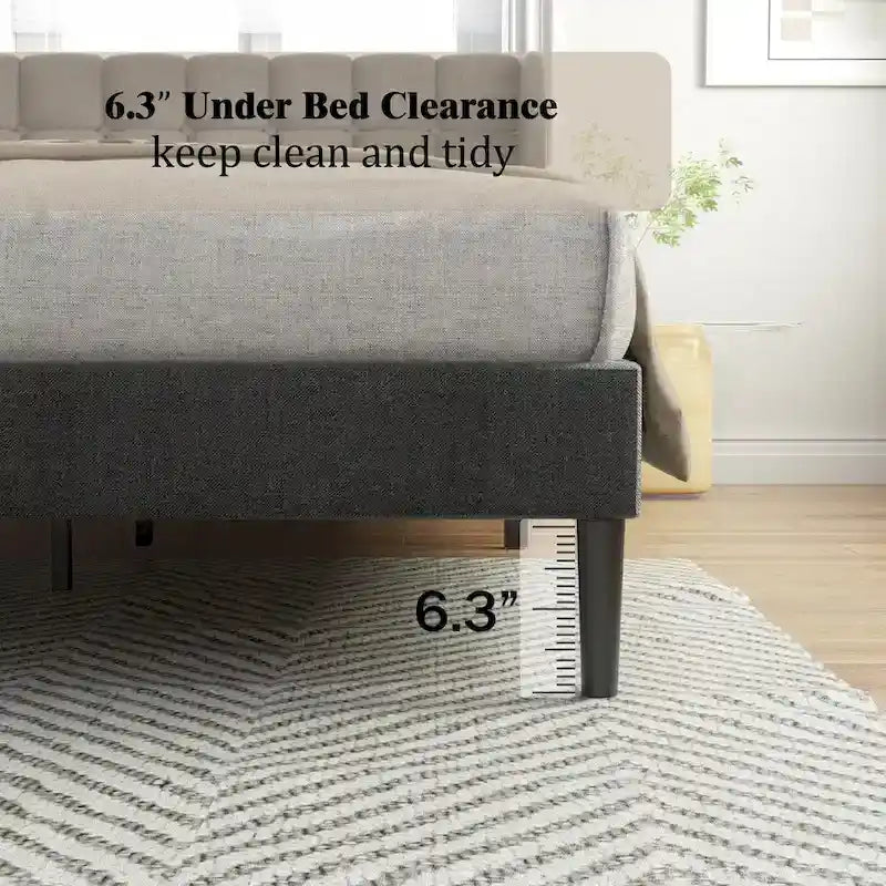 Bed Frame with Upholstered Wingback Headboard And Wooden Slats Support