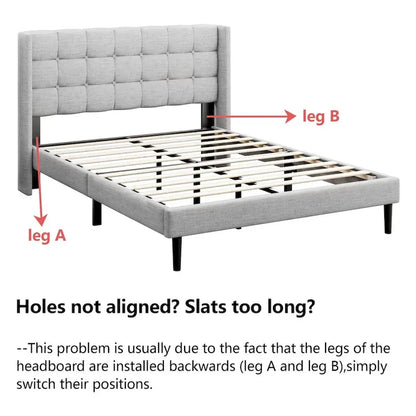 Bed Frame with Upholstered Wingback Headboard And Wooden Slats Support