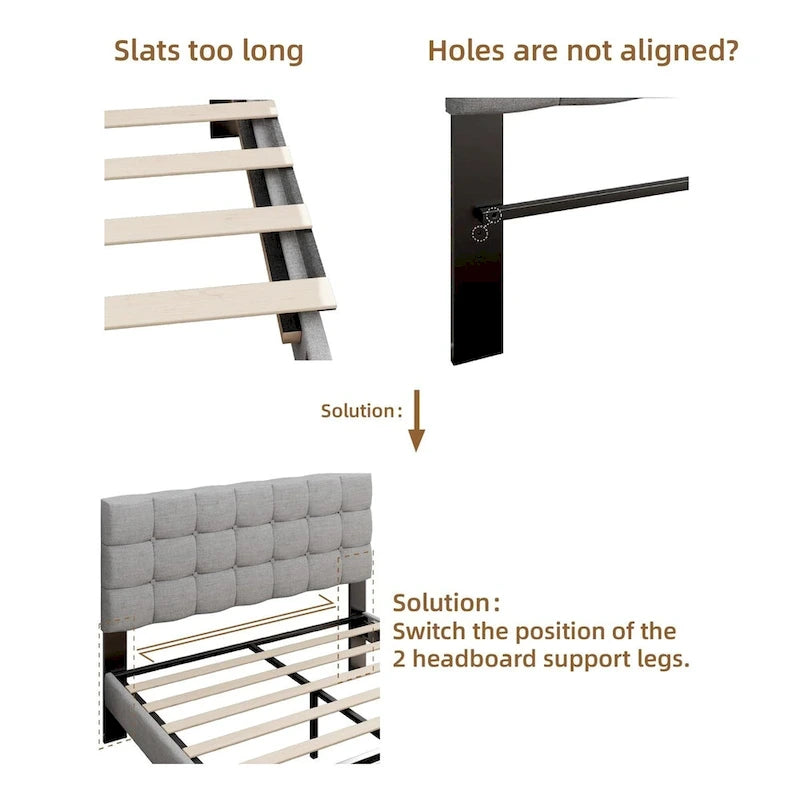 Bed Frame with Upholstered Wingback Headboard And Wooden Slats Support