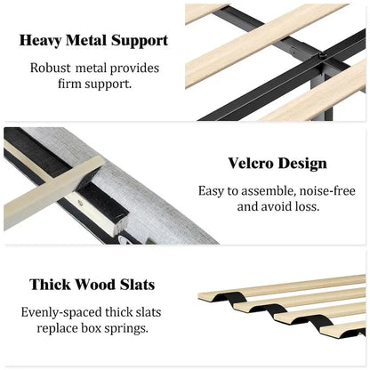 Bed Frame with Upholstered Wingback Headboard And Wooden Slats Support