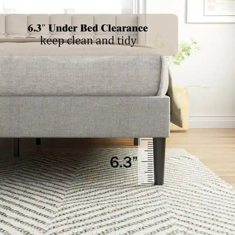 Bed Frame with Upholstered Wingback Headboard And Wooden Slats Support