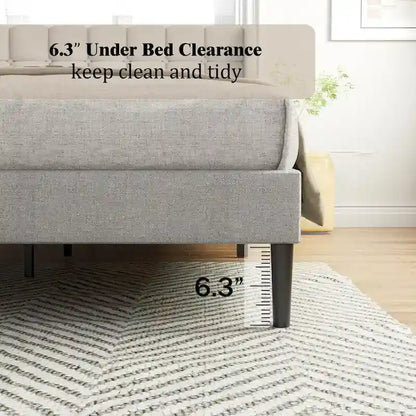 Bed Frame with Upholstered Wingback Headboard And Wooden Slats Support