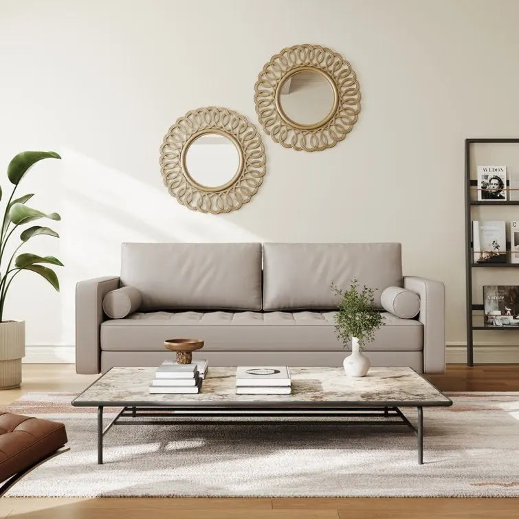 Stateside Upholstered Leather Square Arm Sofa Couch 70