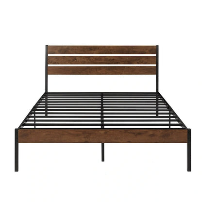 Bed Frame With Wood Headboard, Metal Frame With Strong Slats