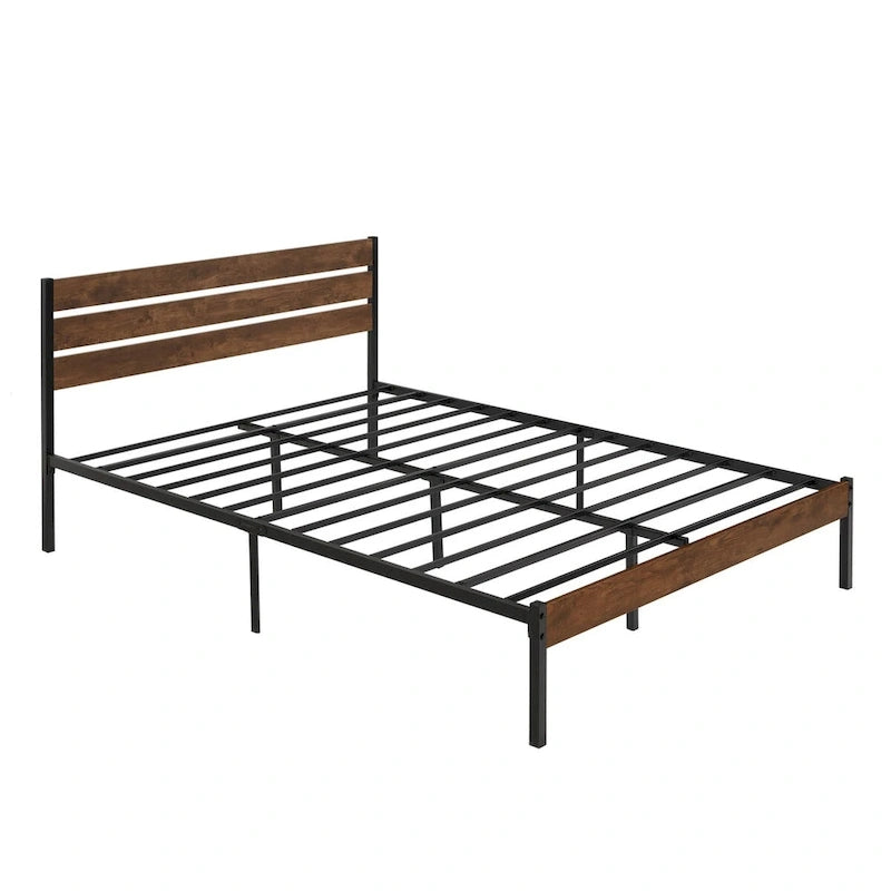 Bed Frame With Wood Headboard, Metal Frame With Strong Slats