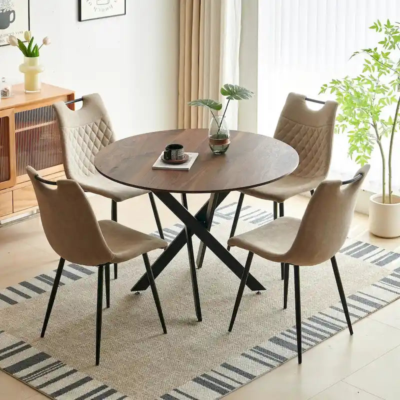5 Pieces Dining Set,Table Metal Leg Mid-century Dining Table for 4-6 people With MDF Table Top,Pedestal Dining Table