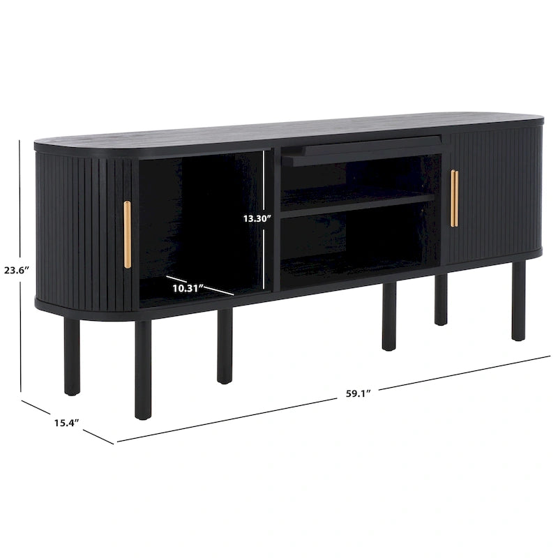 SAFAVIEH Home Tealla 2 Tambour & 1 Glass Lift Door Media Stand. - 59Wx15Dx24H