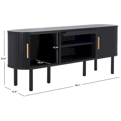 SAFAVIEH Home Tealla 2 Tambour & 1 Glass Lift Door Media Stand. - 59Wx15Dx24H