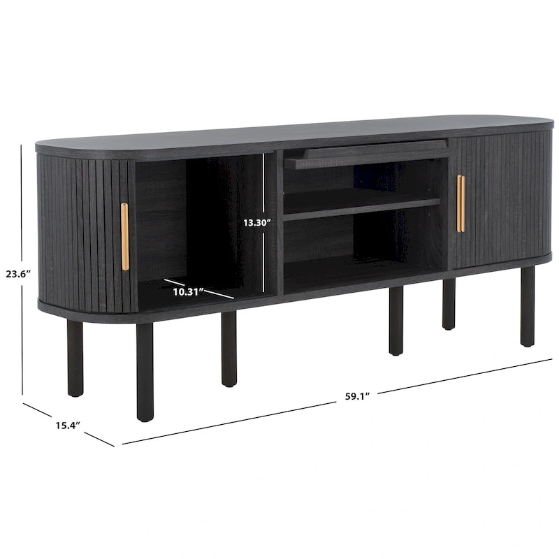SAFAVIEH Home Tealla 2 Tambour & 1 Glass Lift Door Media Stand. - 59Wx15Dx24H