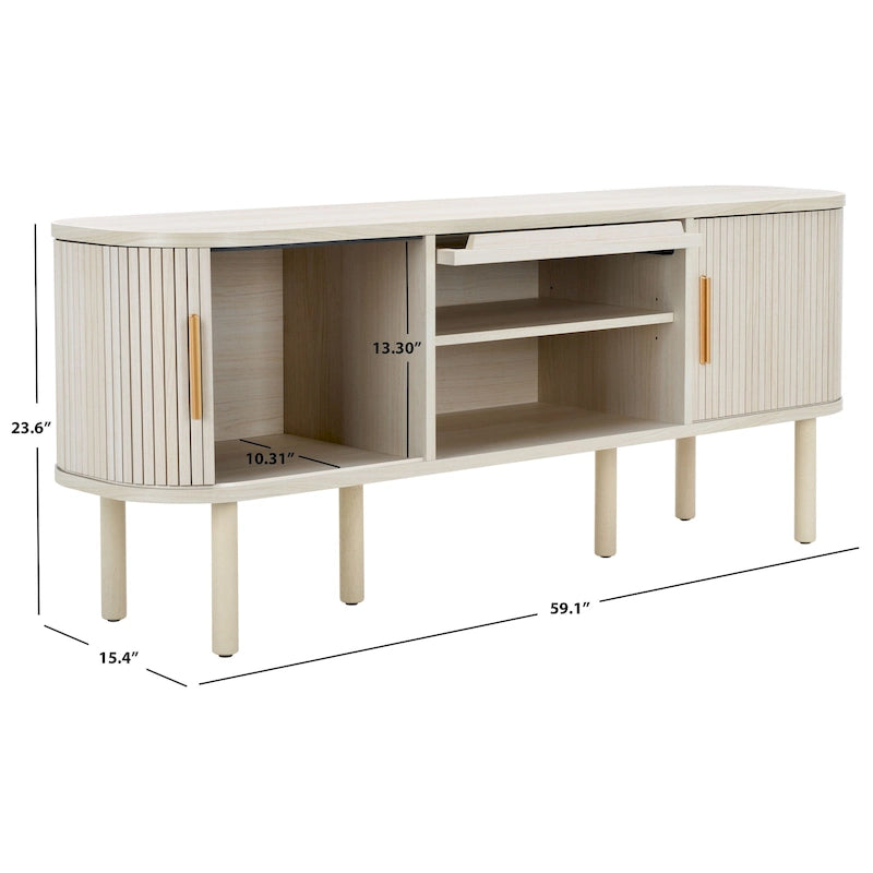 SAFAVIEH Home Tealla 2 Tambour & 1 Glass Lift Door Media Stand. - 59Wx15Dx24H