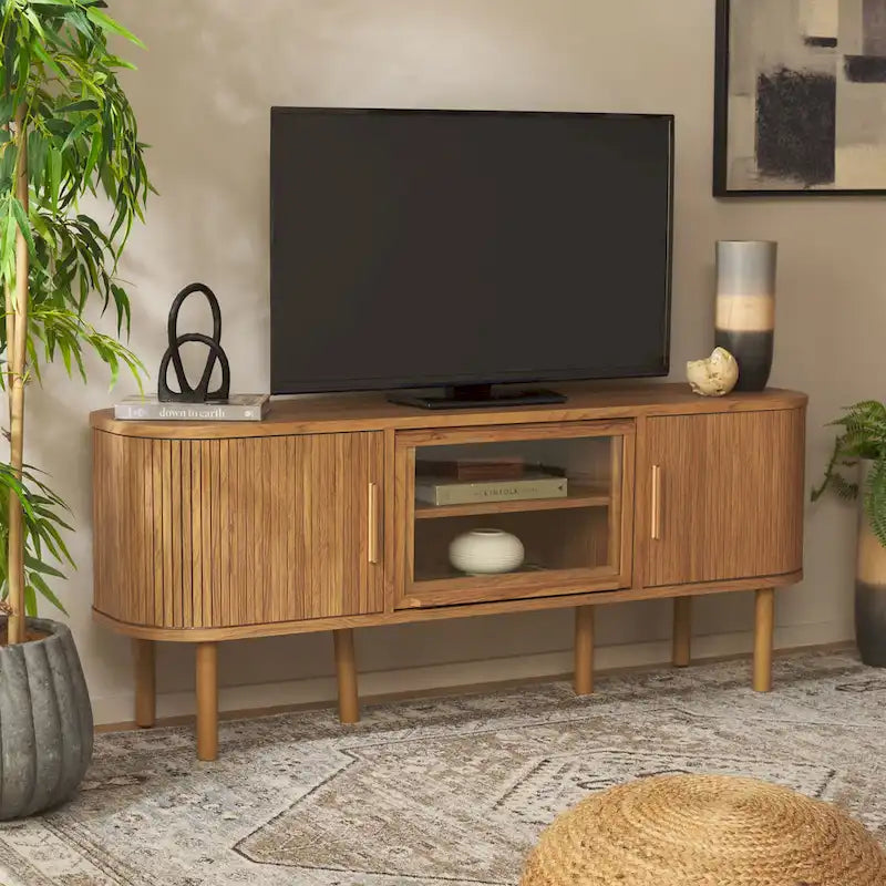 SAFAVIEH Home Tealla 2 Tambour & 1 Glass Lift Door Media Stand. - 59Wx15Dx24H