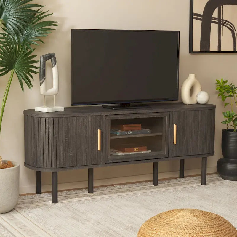 SAFAVIEH Home Tealla 2 Tambour & 1 Glass Lift Door Media Stand. - 59Wx15Dx24H