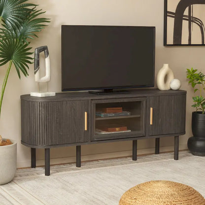 SAFAVIEH Home Tealla 2 Tambour & 1 Glass Lift Door Media Stand. - 59Wx15Dx24H