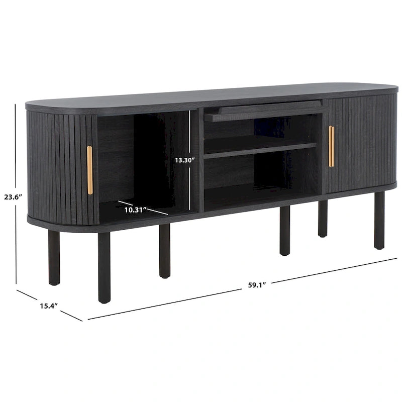 SAFAVIEH Home Tealla 2 Tambour & 1 Glass Lift Door Media Stand. - 59Wx15Dx24H