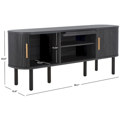 SAFAVIEH Home Tealla 2 Tambour & 1 Glass Lift Door Media Stand. - 59Wx15Dx24H