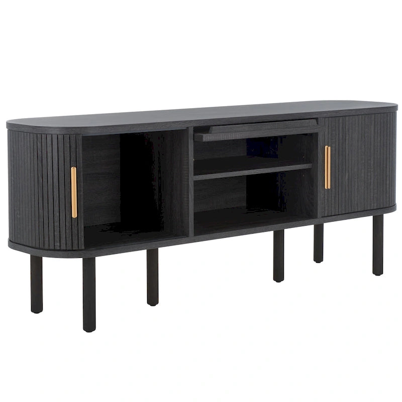 SAFAVIEH Home Tealla 2 Tambour & 1 Glass Lift Door Media Stand. - 59Wx15Dx24H