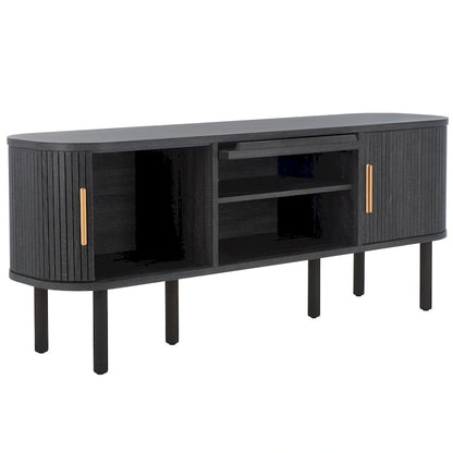 SAFAVIEH Home Tealla 2 Tambour & 1 Glass Lift Door Media Stand. - 59Wx15Dx24H