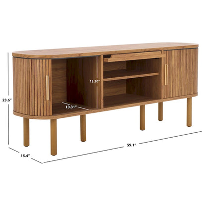 SAFAVIEH Home Tealla 2 Tambour & 1 Glass Lift Door Media Stand. - 59Wx15Dx24H