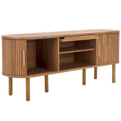 SAFAVIEH Home Tealla 2 Tambour & 1 Glass Lift Door Media Stand. - 59Wx15Dx24H