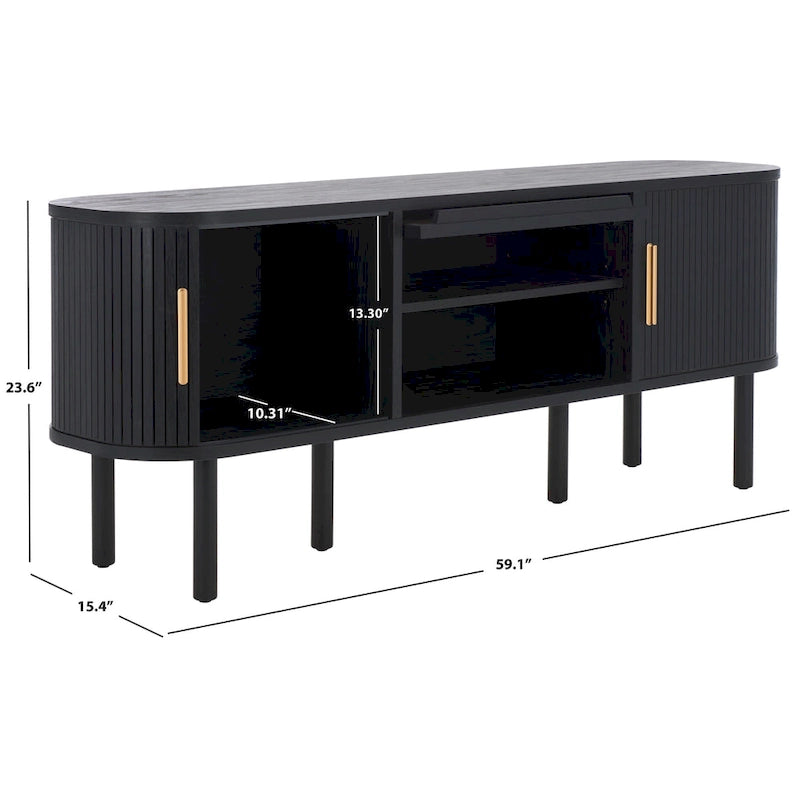 SAFAVIEH Home Tealla 2 Tambour & 1 Glass Lift Door Media Stand. - 59Wx15Dx24H