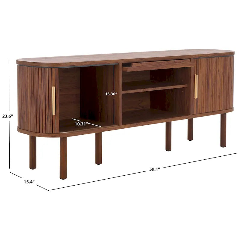 SAFAVIEH Home Tealla 2 Tambour & 1 Glass Lift Door Media Stand. - 59Wx15Dx24H