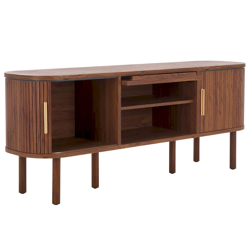 SAFAVIEH Home Tealla 2 Tambour & 1 Glass Lift Door Media Stand. - 59Wx15Dx24H