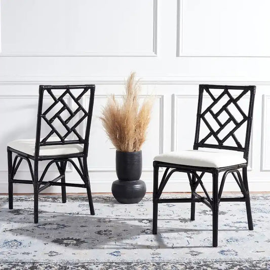 SAFAVIEH Maye Rattan Accent Chair with Cushion (Set of 2) - 18.5 W x 20.9 L x 35.8 H - 19Wx21Dx36H